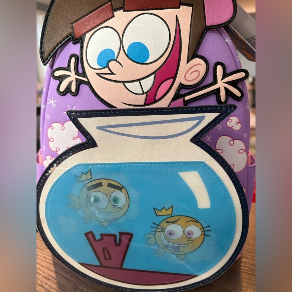 Loungefly Fairly Odd Parents Purple Cartoon Backpack with Fishbowl Design